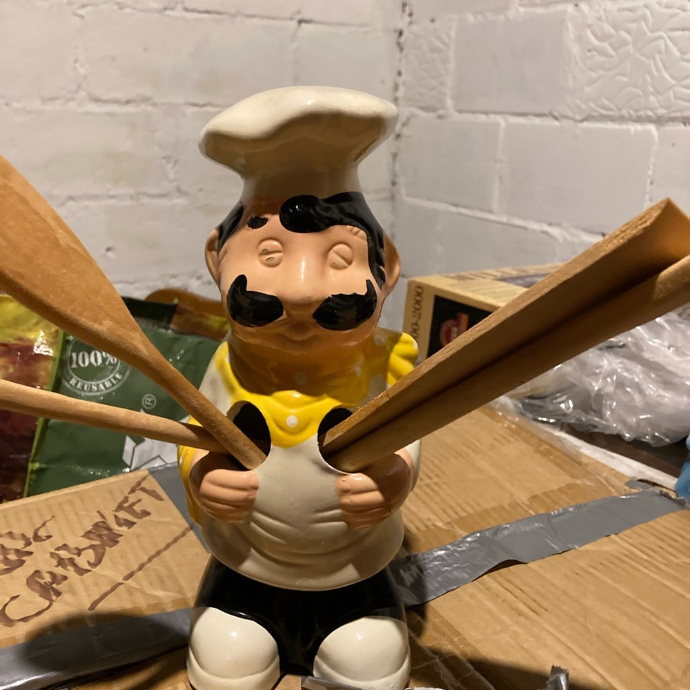 Italian Chef Ceramic Utensil Holder 10” Height